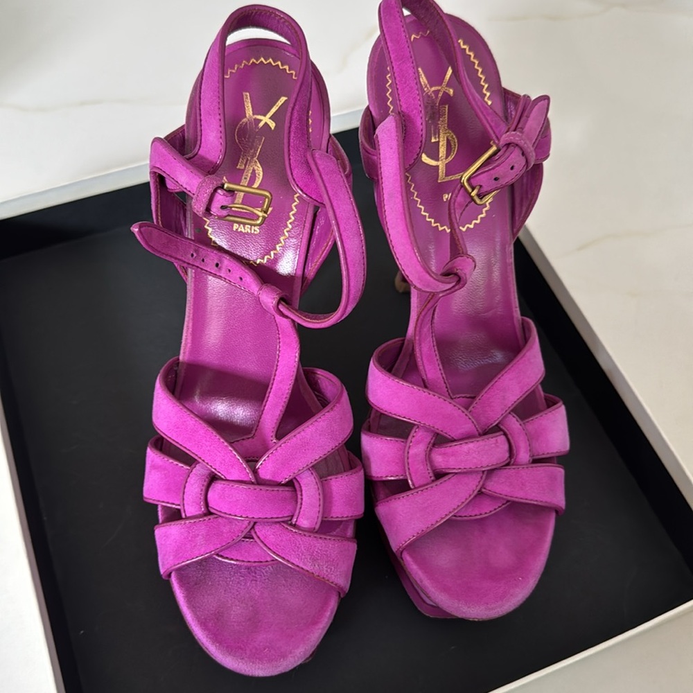 Yves Saint Laurent Suede Tribute Platform Sandals Size 38 1/2 - Picture 6 of 10